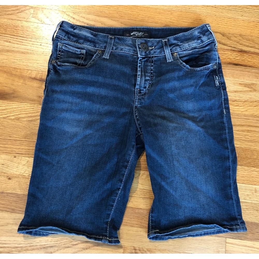 Vintage Silver Jeans Women's Shorts W25 x L9 Blue Cotton High‎ Rise Bermuda